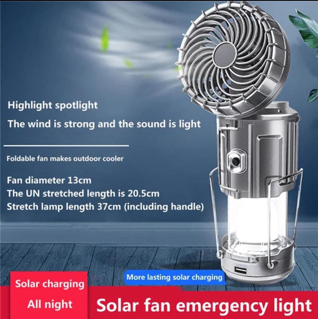 6 in 1 portable outdoor LED camping lantern with fan solar charge rechargeable light energy