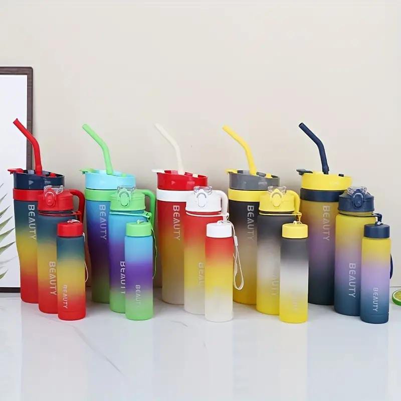 3 pcs Leak-Proof Gradient Water Bottles Set, Portable Plastic Sports Cups