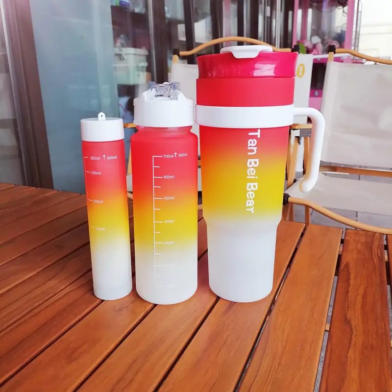3 pcs Leak-Proof Gradient Water Bottles Set, Portable Plastic Sports Cups