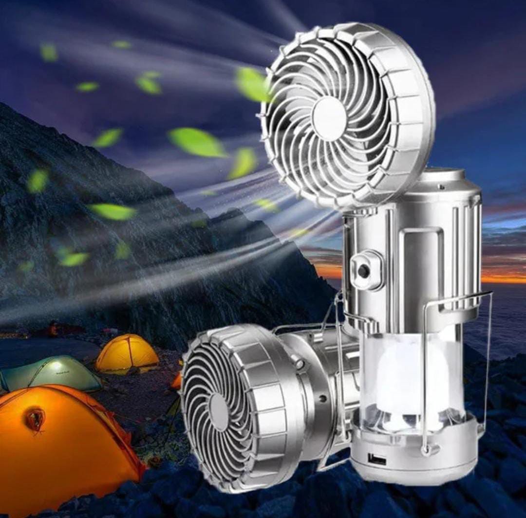 6 in 1 portable outdoor LED camping lantern with fan solar charge rechargeable light energy